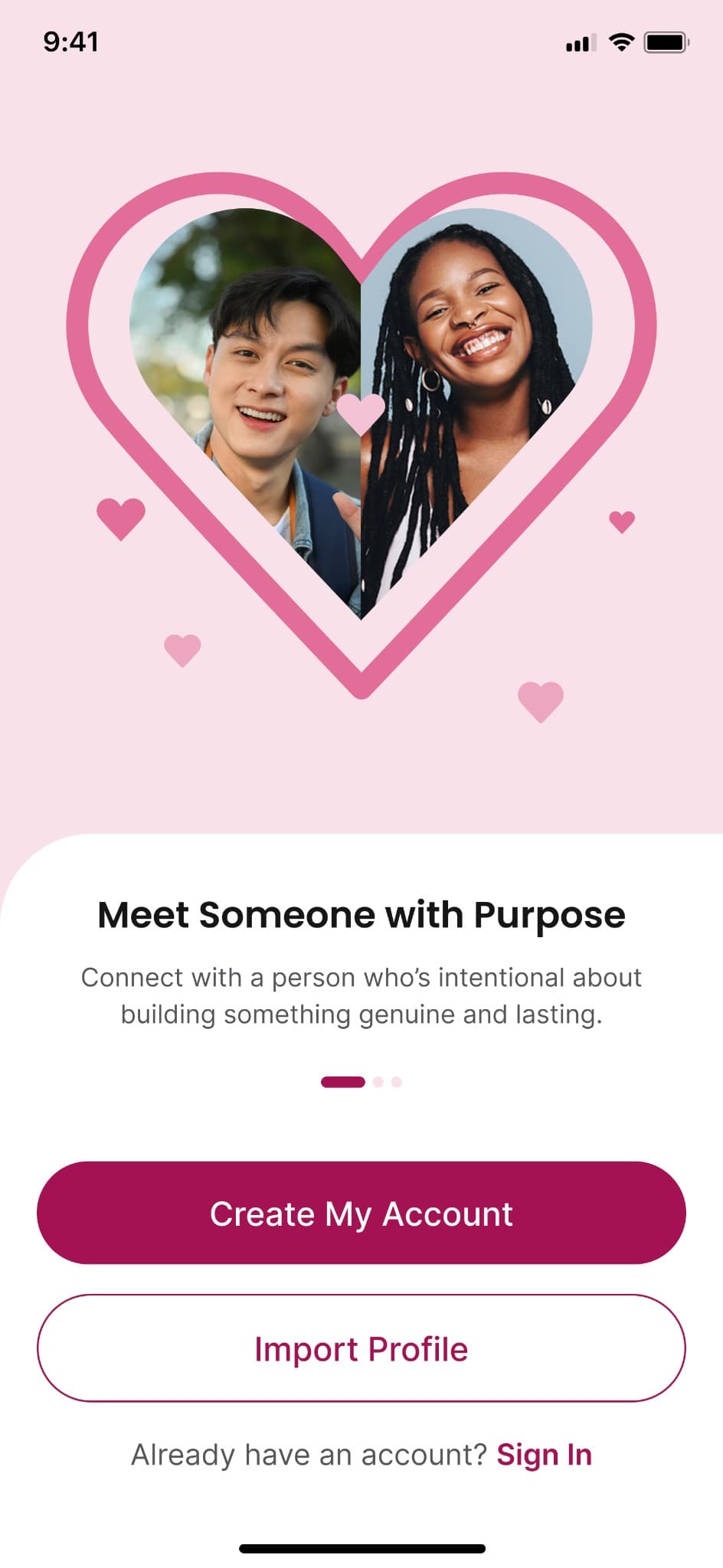 Social Contract app onboarding screen - Meet Someone with Purpose